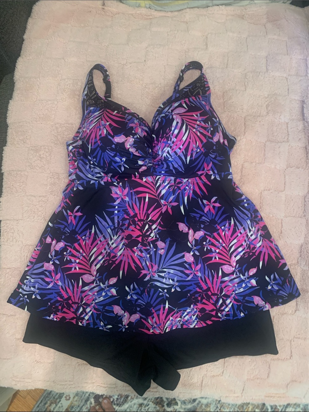 Swimsuits For All Navy Purple Pink Tropical Tankini Swim Suit